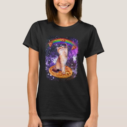 宇宙猫ピザレインボーキャット銀河系かわいい子猫インS Tシャツ (正面)
