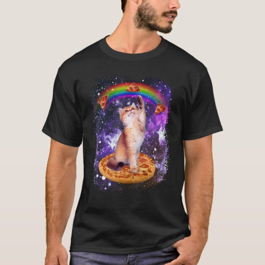 宇宙猫ピザレインボーキャット銀河系かわいい子猫インS Tシャツ (正面)