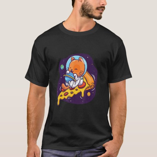 宇宙猫ピザ イタリア料理 ピザ Tシャツ (正面)