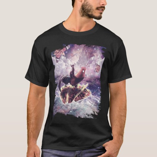 宇宙猫乗りチキンユニコーンピザ&タコ Tシャツ (正面)