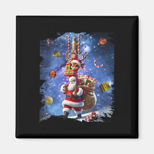 宇宙猫乗用トナカイとサンタ・クリスマス マグネット (正面)