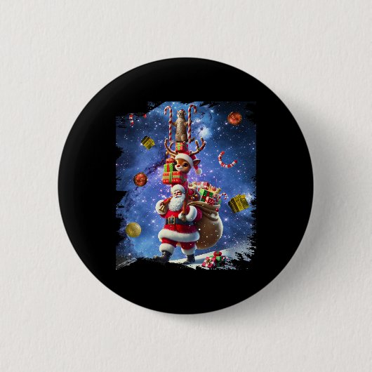 宇宙猫乗用トナカイとサンタ・クリスマス 缶バッジ (正面)