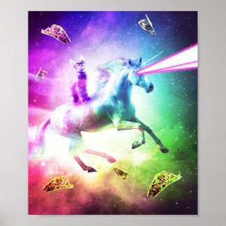 宇宙猫乗馬ユニコーン – レーザー,タコスとレインボ ポスター