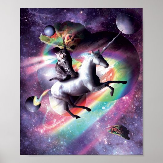 宇宙猫乗馬ユニコーン – レーザー,タコスとレインボ ポスター (正面)