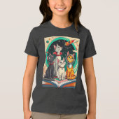 宇宙猫冒険への扉を開く読書 トライブレンドTシャツ (正面)
