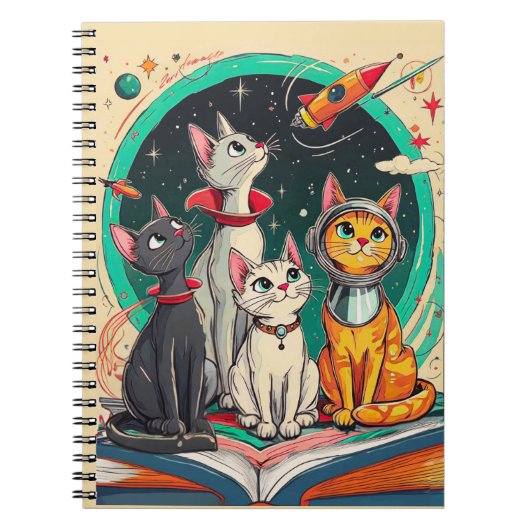 宇宙猫冒険への扉を開く読書 ノートブック (正面)