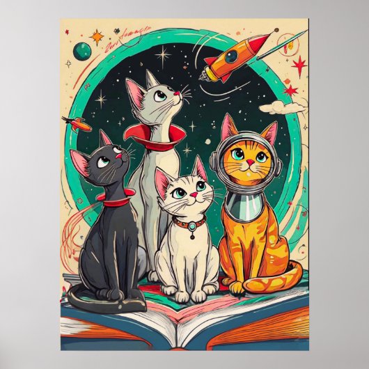 宇宙猫冒険への扉を開く読書 ポスター (正面)