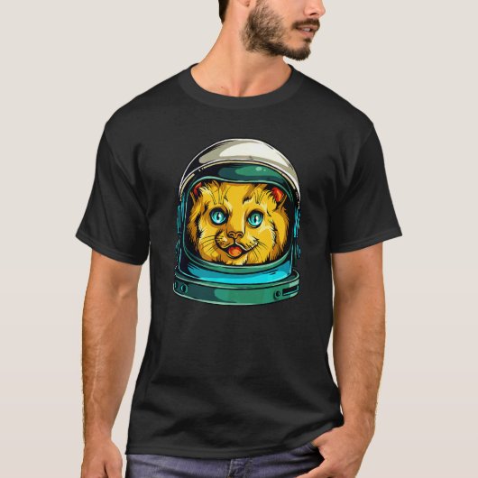 宇宙猫宇宙飛行士おもしろい Tシャツ (正面)