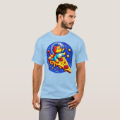 宇宙猫宇宙飛行士ステッカー – おもしろい宇宙ピザ Tシャツ (正面フル)