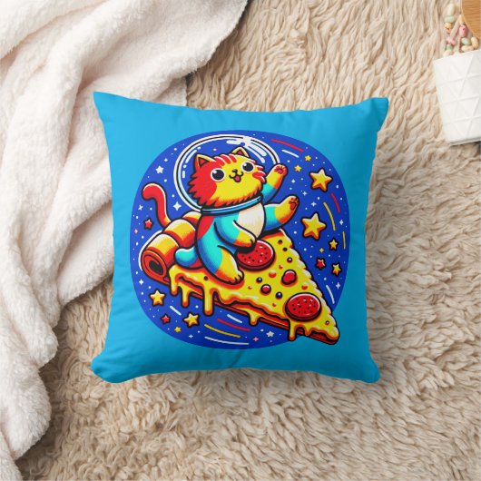 宇宙猫宇宙飛行士 – おもしろい宇宙ピザアドベンチャー クッション (ブランケット)