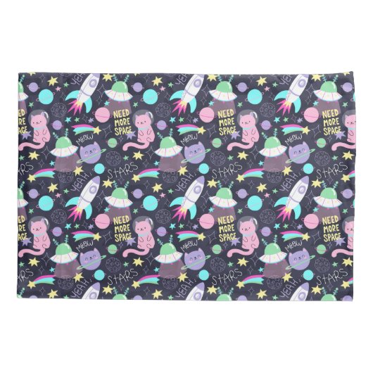 宇宙猫模様 枕カバー (裏面-左)