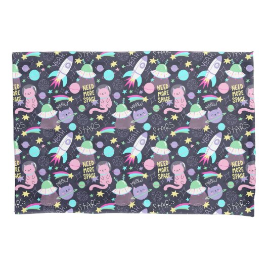 宇宙猫模様 枕カバー (正面左)