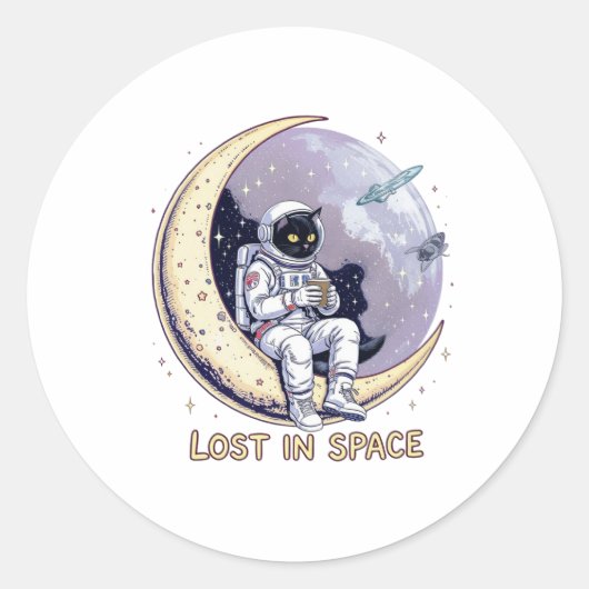 宇宙猫観想 ラウンドシール (正面)