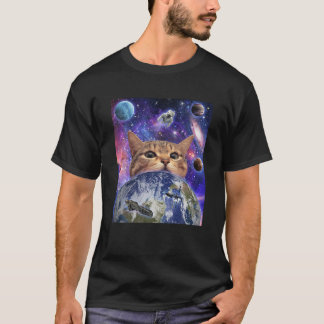 宇宙猫顔の銀河系おもしろい可愛い子猫好き Tシャツ