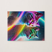 宇宙猫2匹ネオンカラフル猫 ジグソーパズル (横)