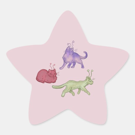 宇宙猫+エイリアン+猫+面白い+サイエンス+フィクション 星シール (正面)