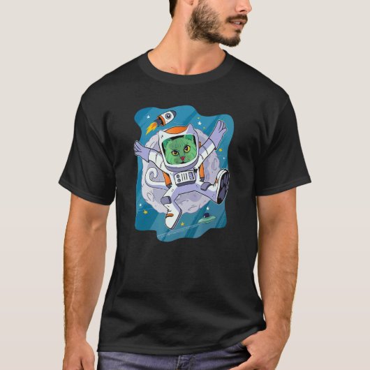 宇宙猫 キティ 宇宙遊泳 Tシャツ (正面)