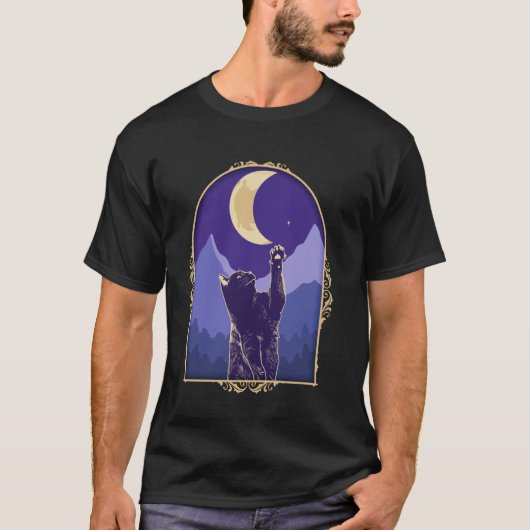 宇宙猫 三日月 星 神秘的な 天体 C Tシャツ (正面)