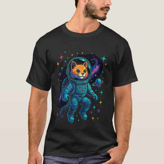 宇宙猫 - 宇宙にいる宇宙飛行士の子猫 Tシャツ (正面)