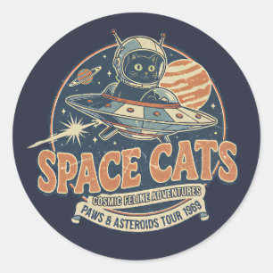 宇宙猫+宇宙飛行士+猫+銀河デザイン ラウンドシール