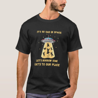 宇宙猫。猫の宇宙。キャッツおもしろい Tシャツ