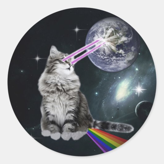 宇宙猫(目と虹のレーザー付き) ラウンドシール (正面)
