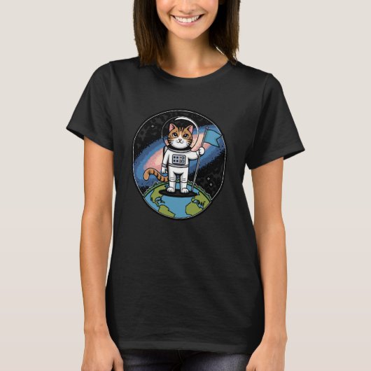 宇宙猫Tシャツ かわいい宇宙飛行士の子猫デザイン Tシャツ (正面)