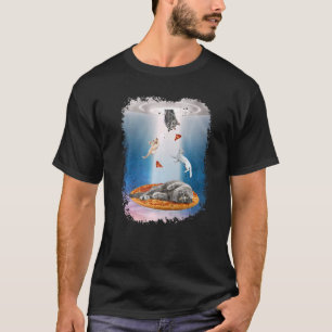 宇宙猫UFOピザ猫銀河系おもしろい子猫インスパ Tシャツ