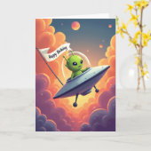 宇宙生物の誕生日カード カード (黄色い花)