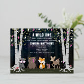 宇宙生物ウッドランド動物ベビーシャワー 箔招待状 (立ち正面)