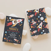 宇宙用ロケット誕生日フォト招待状 招待状