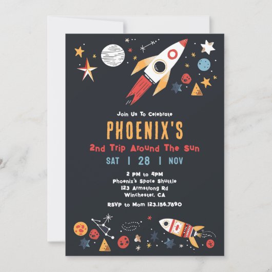 宇宙用ロケット誕生日招待状 招待状 (正面)