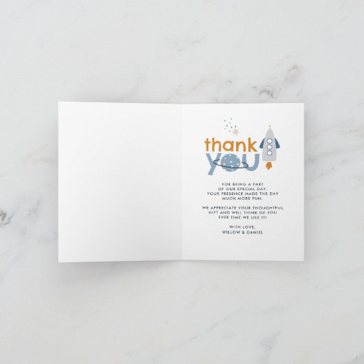 宇宙男の赤ちゃんシャワーサンキューカード サンキューカード (内部)