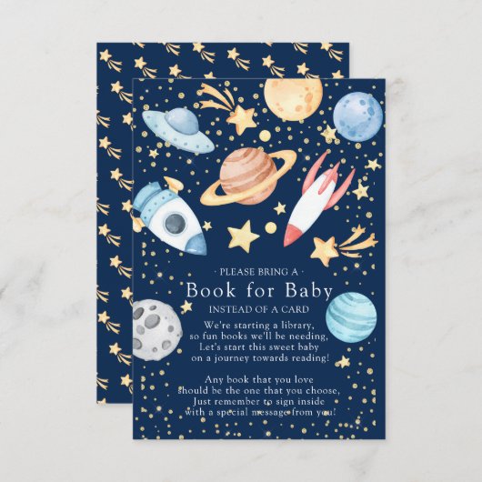 宇宙男子ベビーシャワーベビー用ブック エンクロージャーカード (正面/裏面)
