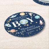 宇宙男子ベビーシャワー ラウンドペーパーコースター (アングル)