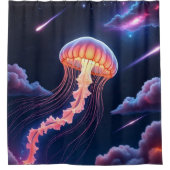 宇宙白熱［赤熱］光を放つクラゲ シャワーカーテン (正面)