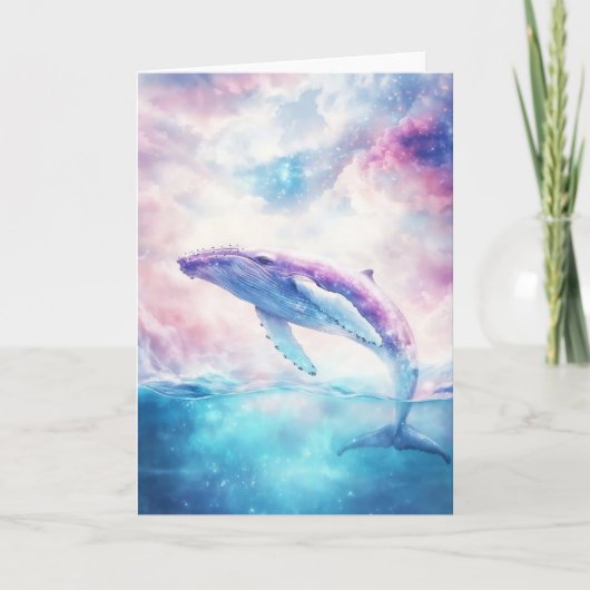宇宙的なコブハククジラが天体の海を泳ぐ カード (正面)