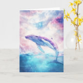 宇宙的なコブハククジラが天体の海を泳ぐ カード (黄色い花)