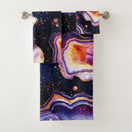 宇宙的なジオードの抽象表現 紫の金色の渦巻き バスタオルセット
