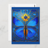 宇宙的な青い染色ガラスの蝶 ポストカード (正面/裏面)