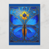 宇宙的な青い染色ガラスの蝶 ポストカード (正面)