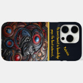 宇宙的な顔を描いた複雑な革の芸術作品 Case-Mate iPhoneケース (裏面 (横))