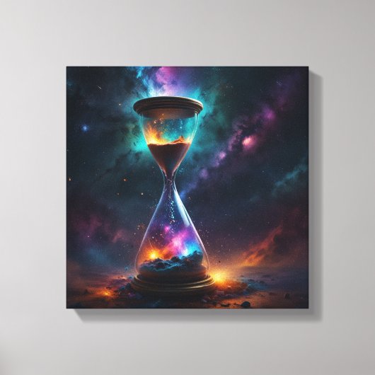 宇宙砂時計が粒と重なり合きらめくう キャンバスプリント (正面)