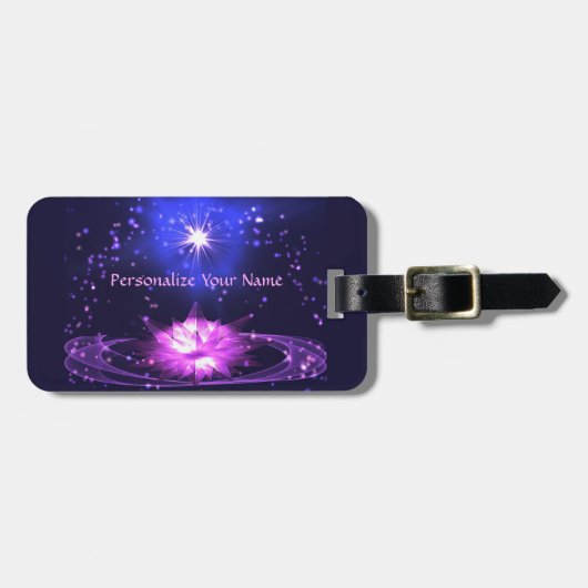 宇宙禅紫色のクリスタルロータスフラワースタースルガ ラゲッジタグ (正面横)