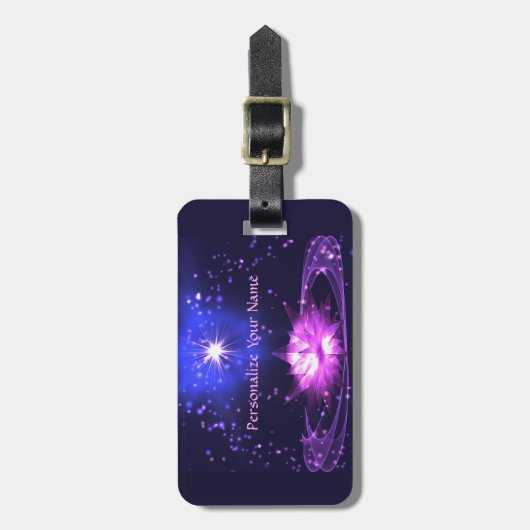 宇宙禅紫色のクリスタルロータスフラワースタースルガ ラゲッジタグ (正面縦)