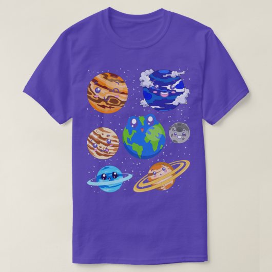 宇宙科学天文学の宇宙かわいい惑星 Tシャツ (デザイン正面)