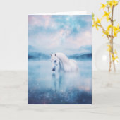 宇宙空の下の夢のような白い馬 カード (黄色い花)