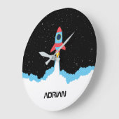 宇宙空間でロケット打ち上げ名前をカスタムする ラージ壁時計 (傾斜)