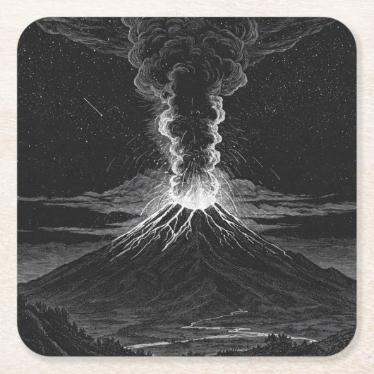宇宙空間に噴出する白黒 スクエアペーパーコースター (正面)