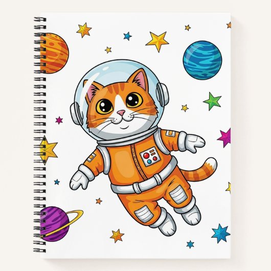 宇宙空間に浮かぶキャット宇宙飛行士 ノートブック (正面)